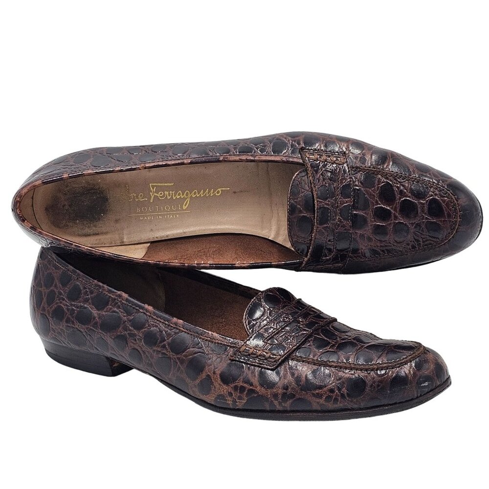 Vintage Salvatore Ferragamo Italy Crocodile Alligator Emb. Womens 8.5AAA Loafers - Picture 13 of 13